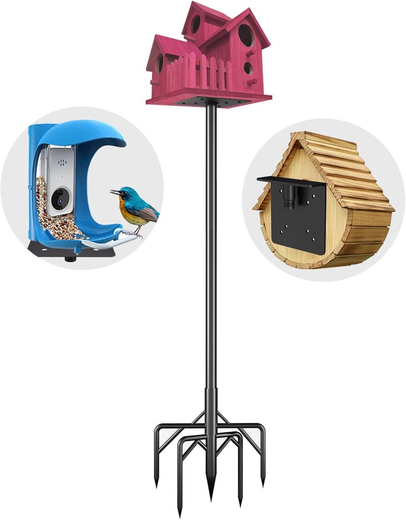 RINLAIN Bird Feeder Pole Kit 110 Inch,Bird House Pole for Outdoors Heavy Duty,5 Base Prongs Adjustable Birds Feeder Stand for House - Image 1